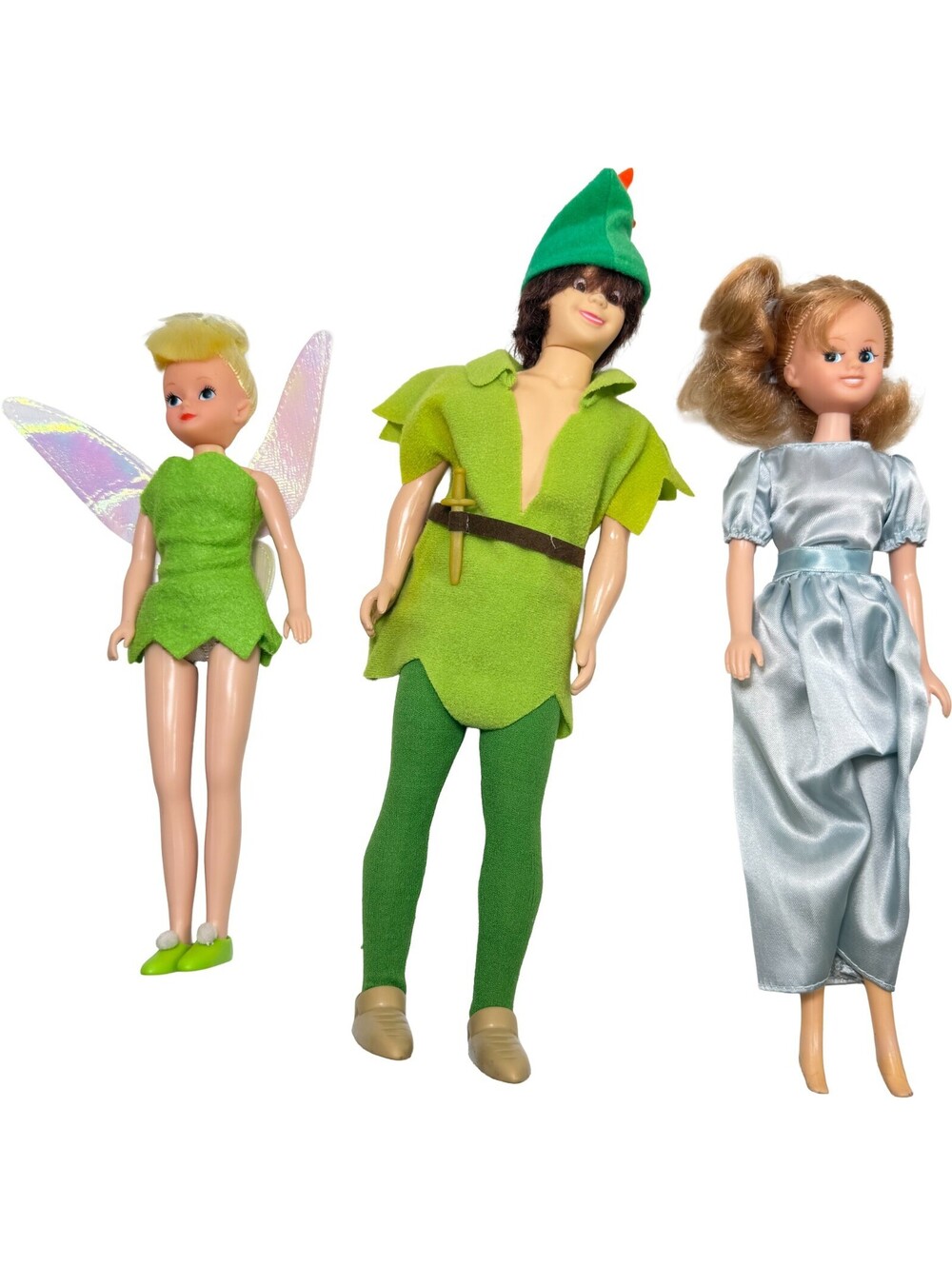 VTG Disney Peter Pan Figures Peter Wendy Tinkerbell Dolls 3 pcs Complete Set TCA
